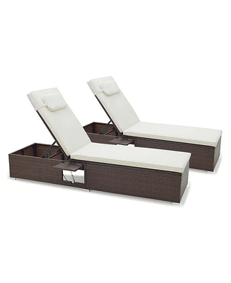 Costway 2 Pcs Patio Chaise Lounge with 6-level Backrest, Comfy Seat Cushion & Headrest