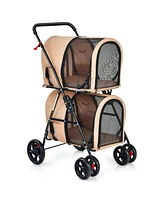 Sugift 4-in-1 Double Pet Stroller with Detachable Carrier and Travel Carriage-Beige