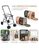 Sugift 4-in-1 Double Pet Stroller with Detachable Carrier and Travel Carriage-Beige
