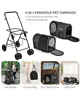 Sugift 4-in-1 Double Pet Stroller with Detachable Carrier and Travel Carriage-Black