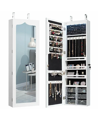 Sugift Door Hanging Mirror Jewelry Armoire with Full Length Mirror and 6 Drawers