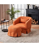 Simplie Fun Swivel Barrel Chair Set with Ottoman and Metal Base