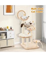 Slickblue 4-in-1 Large Wooden Cat Tower with Space Capsule Nest for Indoor Cats