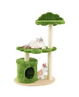 Slickblue 38 Inch Cute Cat Tree for Indoor Cats with Fully Wrapped Sisal Scratching Posts-Green