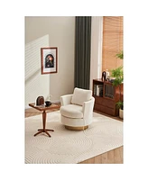 Beige Velvet Swivel Accent Chair with Gold Base