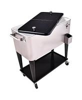 Costway Patio Cooler Rolling Outdoor Stainless Steel Ice Beverage Chest Pool