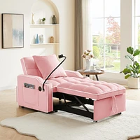Convertible 3-In-1 Sofa Bed, Pink, Multi-Pockets