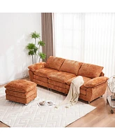 Streamdale Furniture Modern Deep 3-Seat Sofa Couch with Ottoman & Ottoman, Orange