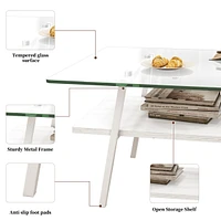 White Metal and Glass Coffee Table