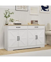 Streamdale Furniture 55.91" Large Farmhouse Buffet Cabinet Storage Sideboard With 2 Drawers And 4 Doors