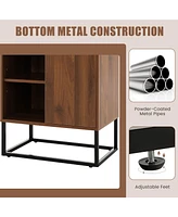 Sugift Wine Storage Cabinet Buffet Sideboard with Adjustable Shelf and Sliding Door