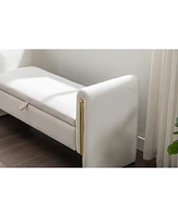 Ivory Velvet Storage Bench with Gold Trim Strip