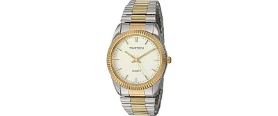 Timetech Men's Two Tone Expansion Watch with Stretch Bracelet and Ribbed Coin Edge Bezel