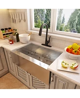 Mondawe Farmhouse Apron Front 33-in x 22-in Brushed Stainless Steel Single Bowl Kitchen Sink