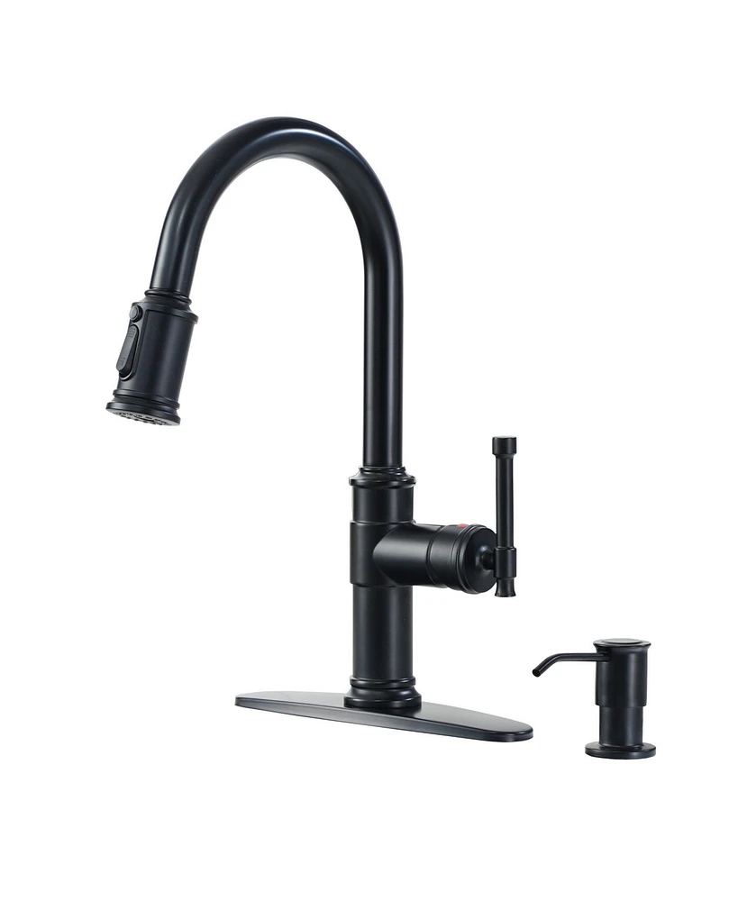 Mondawe Pull-out Kitchen Faucets Single Hole Kitchen Faucets with Soap Dispenser