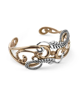 American West Jewelry Sterling Silver and Brass Women's Cuff Bracelet Floral Leaf Design Small - Large