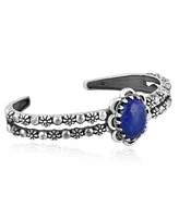 American West Jewelry Southwestern Lapis Wildflower Sterling Silver Double Row Cuff Bracelet, Small - Large