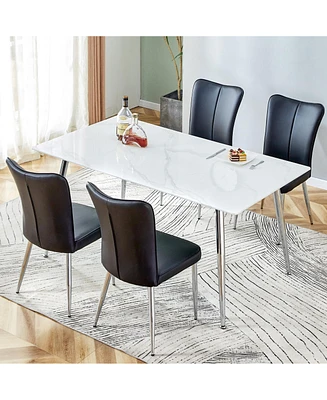 Simplie Fun Modern Glass Dining Table with 4 Pu Chairs, Durable & Stylish