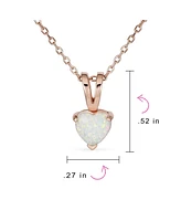 Bling Jewelry Danity Opulence 5CT Solitaire White Synthetic Opal Heart Shape Pendant Necklace Rose Gold Plated Sterling Silver