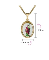 Bling Jewelry Oval Religious Medal Medallion Shepherd Rod and Staff of Jesus Photo Pendant Necklace For Women Yellow Gold Plated - Multi