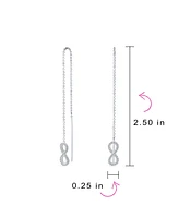 Bling Jewelry Geometric Figure Eight Long Pave Cz Ball Chain Love Knot Symbol Infinity Threader Earrings For Women Sterling Silver