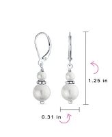 Bling Jewelry Edged Rondel Bead Double White Freshwater Cultured Pearl Pear Shape Teardrop Dangle Earrings Sterling Silver Lever back