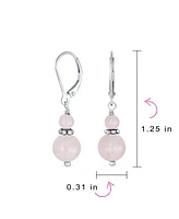 Bling Jewelry Pink Rose Quartz Bali Beaded Rondel Separator Double Ball Round Drop Dangle Earrings Sterling Silver Lever back