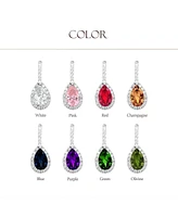 Bling Jewelry 7CT Style Halo Green Cubic Zirconia Cz Dangle Drop Teardrop Screw Back Clip On Earrings smaid Rhodium Plated