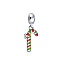 Bling Jewelry Christmas Tree Set of 3 Wreath Candy Cane Holiday Dangling Enamel Green Elf Charm Bead Women For Sterling Silver For European Bracelet