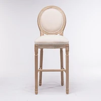 French Country Wooden Barstools With Upholstered Seating, And, Set Of 2