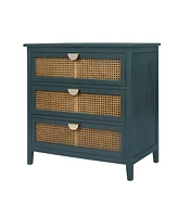 Streamdale Furniture 3 Drawer Cabinet, Natural Rattan, American Furniture, Suitable For Bedroom, Living Room, Study