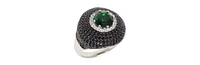 Suzy Levian New York Sterling Silver Cubic Zirconia Green and Black Pave Halo Ring