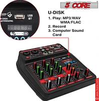 5 Core Audio Interface Mixer 4 Channel Pc Xlr Bluetooth Usb Dj Music Podcast Karaoke Sound Board Mx 4CH