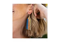 Ink + Alloy Coastal Vertical Stripe Fringe Earring 3.25"