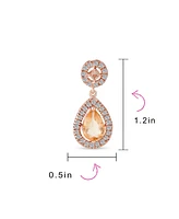 Bling Jewelry Fashion Pink Cz Cubic Zirconia Halo Pear Shaped Teardrop Dangle Earrings For Women Prom Rose Gold Plated Brass