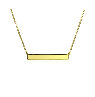 Bling Jewelry Thin Name Plated Style Sideways Diagonal Flat Bar Pendant Necklace For Women Gold Plated Sterling Silver - Gold