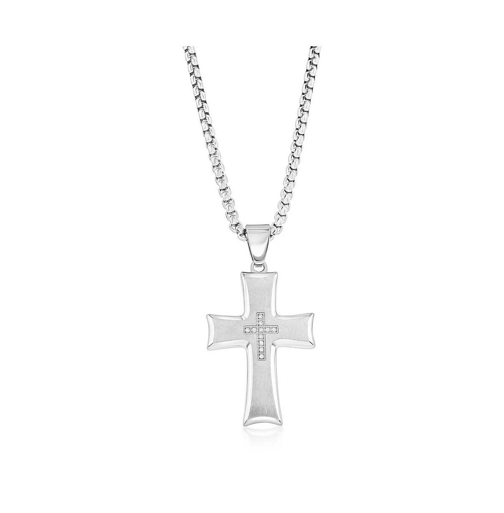 Metallo Stainless Steel Brushed and Polished Cz Cross Necklace