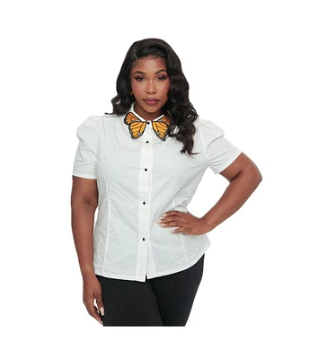 Plus Blouse With Embroidered Collar