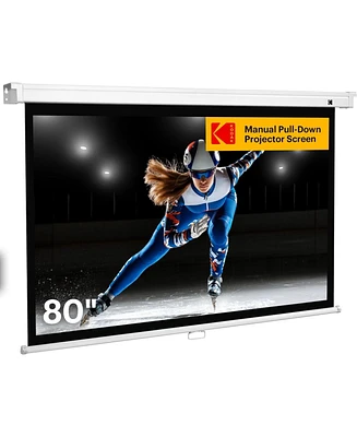 Kodak 80" Manual Pull Down Projector Screen, Large 16:9 Retractable Projector Screen