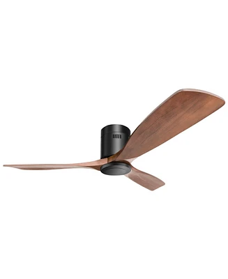 Sofucor 52" Low Profile Ceiling Fan, No Light, 3 Carved Wood Blades, Dc Motor