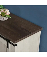 Transitional Tv Stand with Sliding Doors, Light Gray