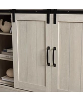Transitional Tv Stand with Sliding Doors, Light Gray