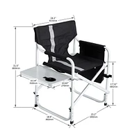 Folding Outdoor Chair with Table & Pockets, Black/Grey