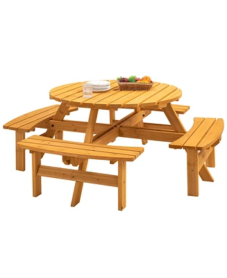 Simplie Fun 8 Person Wooden Picnic Table With Benches