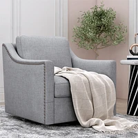 Streamdale Furniture Swivel Armchair in Cotton Linen with Brass Accents