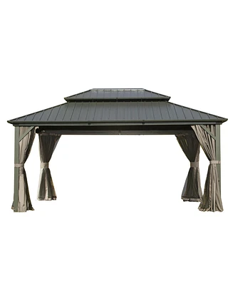 Streamdale Furniture Aluminum grill gazebo with double canopy and curtains netting