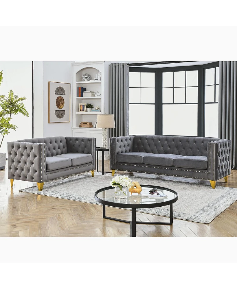 Streamdale Furniture 3 Seater + 2 Seater Combination Sofa.Grey Velv