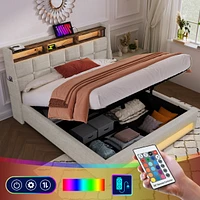 Hydraulic Storage Full Size Platform Bed with Led & Usb