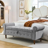 62" Bedroom Tufted Button Storage Bench, Linen Upholstered Ottoman,