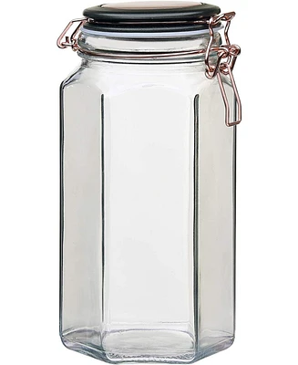 Amici Home Adler Collection Food Safe Hermetic Preserving Glass Canister With Lid & Clippers, Large 52 Oz, Clear Black Copper
